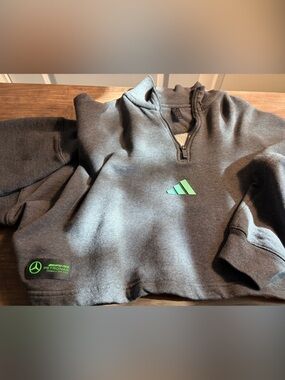 adidas F1 AMG-Mercedes Women's Dark Gray Half-Zip Crop with Neon Green Logos
